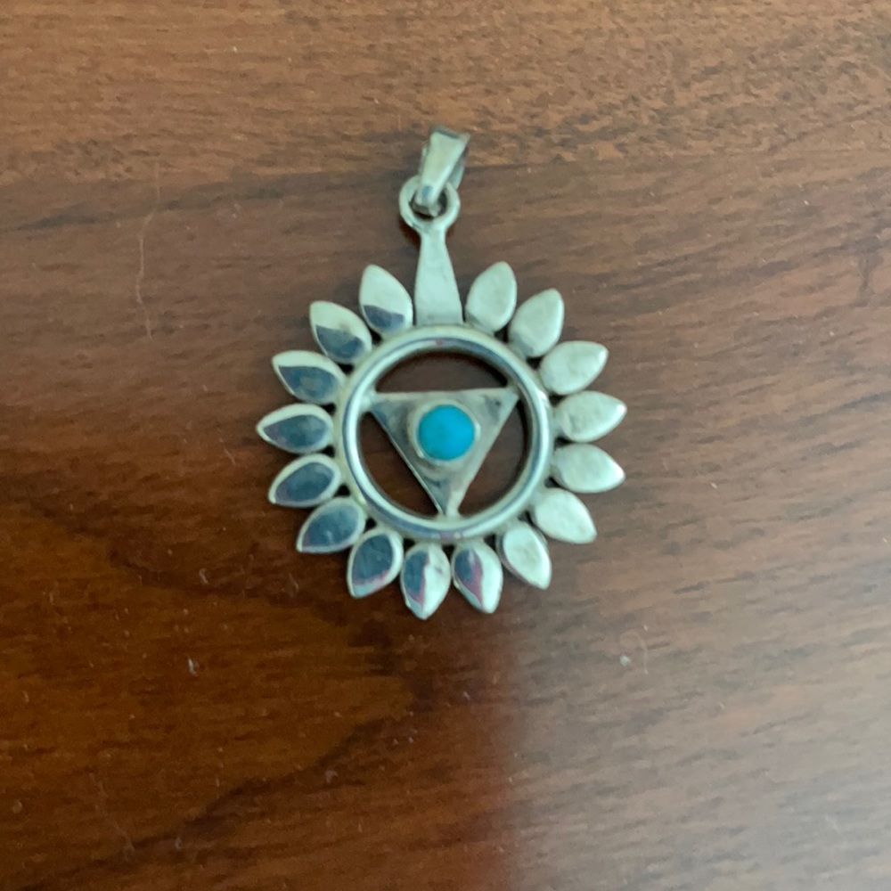 silver & turquoise flower pendant